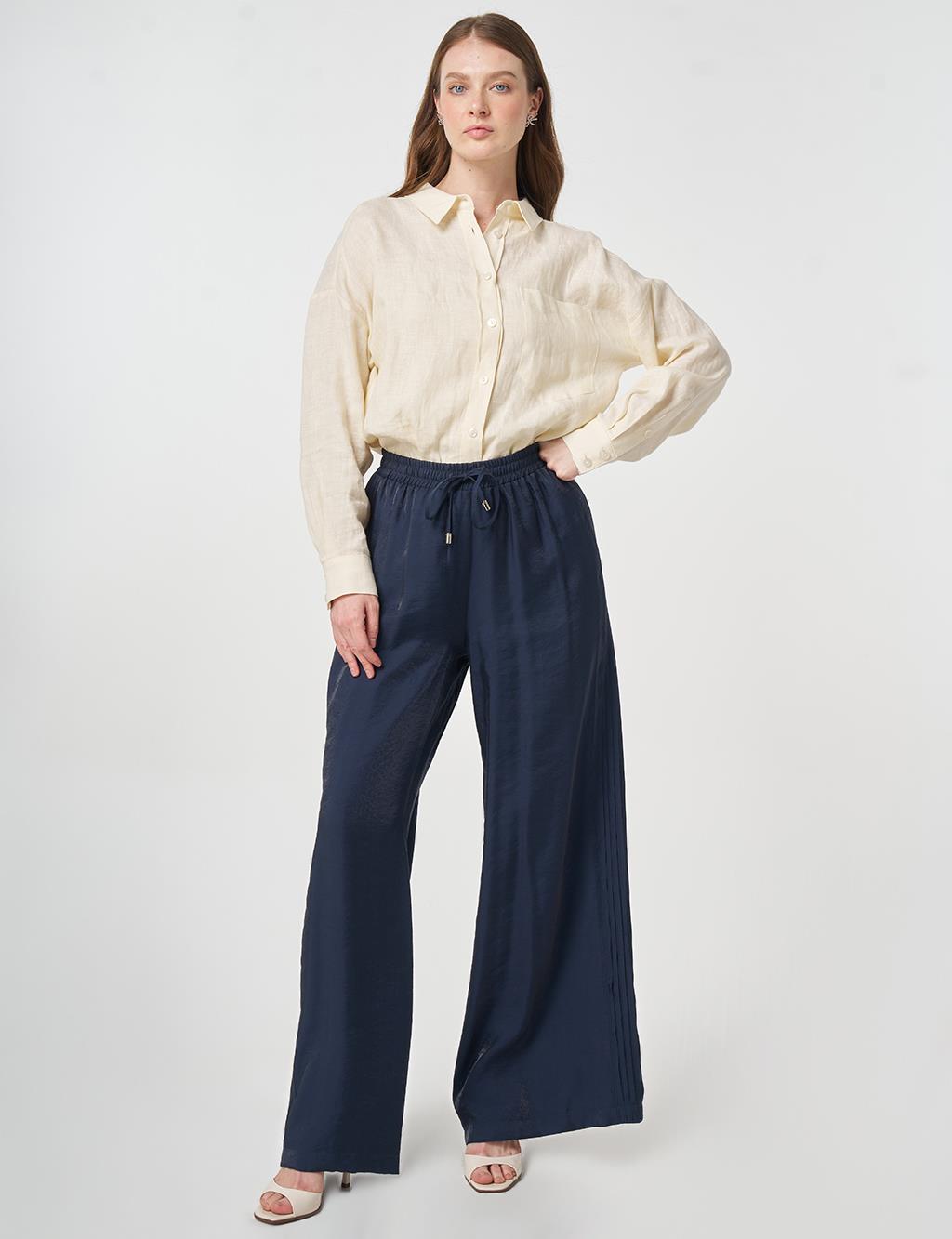 Ribbed Relaxed Fit Modal Trousers Dark Navy