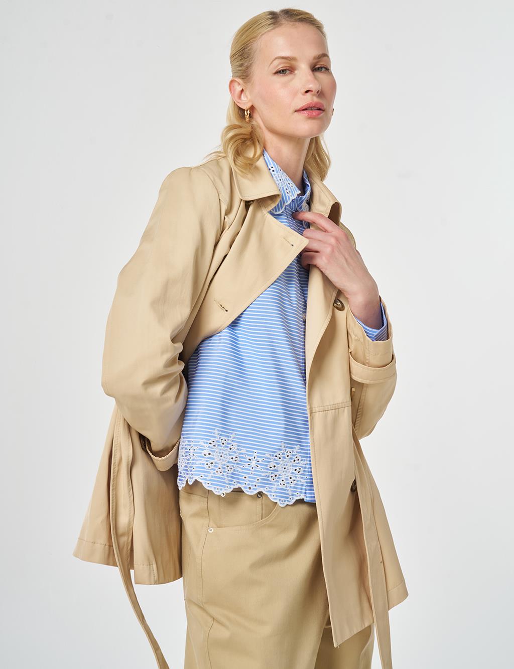 Kuşaklı Kısa Trençkot Açık Sarı