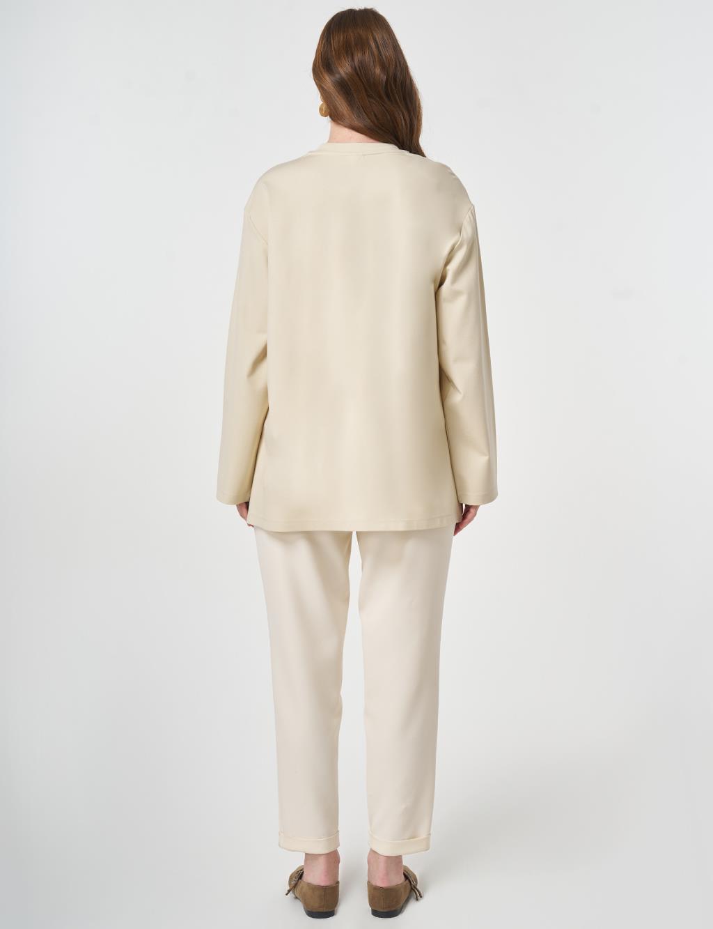 Printed Detail Knit Sweatshirt Cream