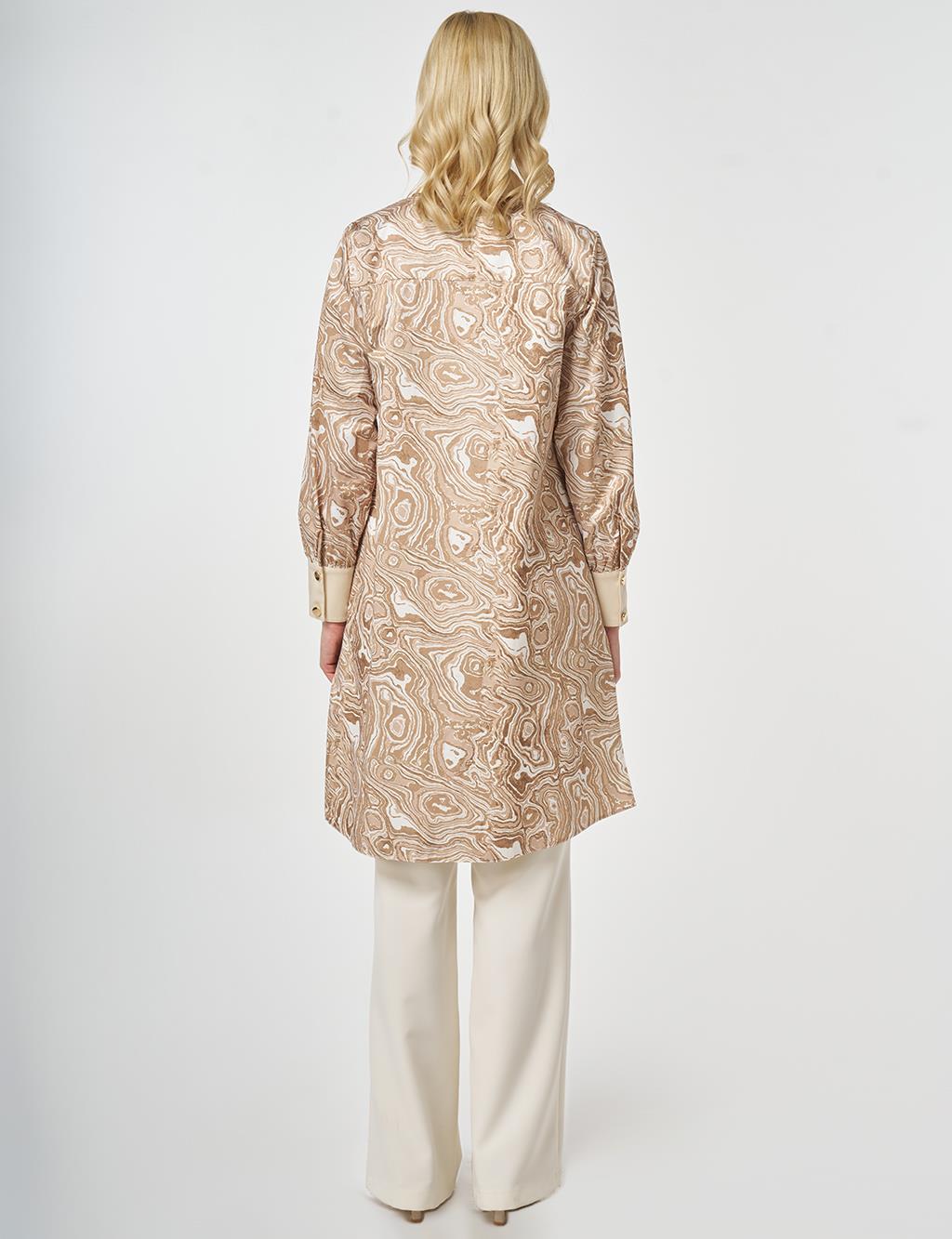 Marbled Cotton Long Tunic, Beige