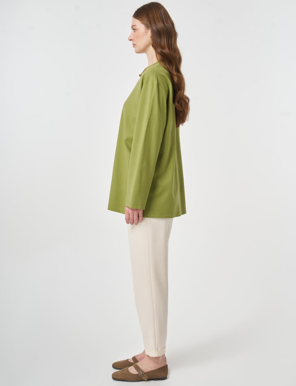 Printed Detail Knit Sweatshirt Matcha Green