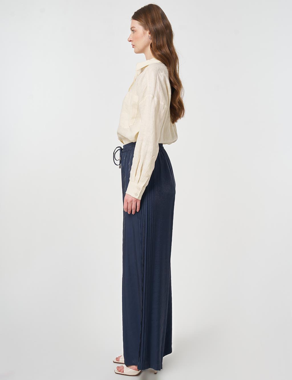 Ribbed Relaxed Fit Modal Trousers Dark Navy