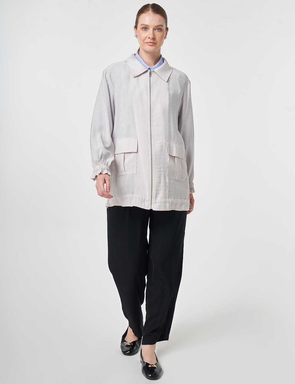 Polo Yaka Modal Ceket Açık Gri