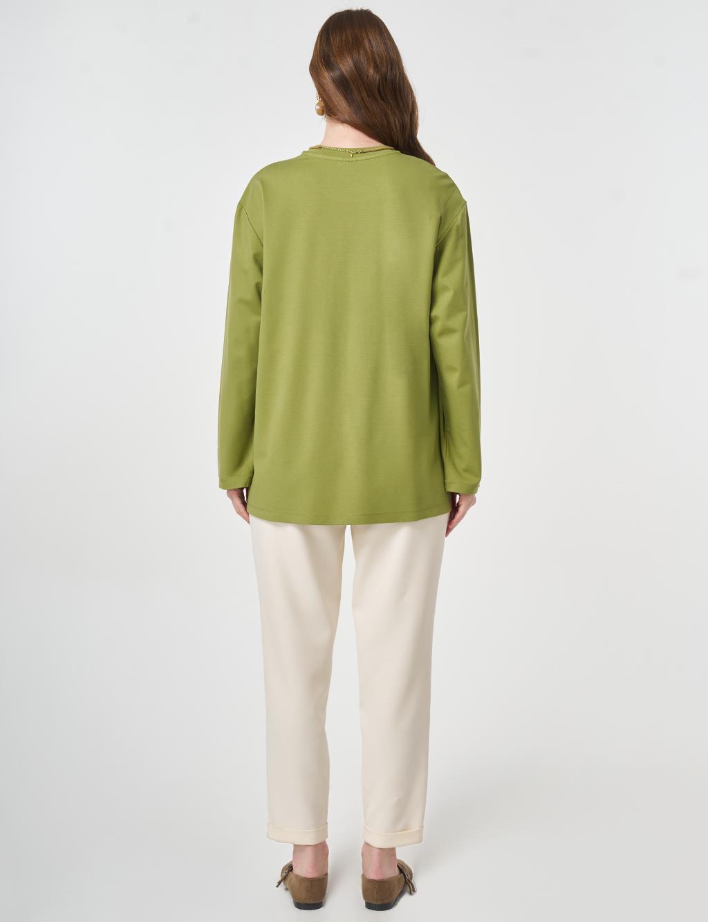 Printed Detail Knit Sweatshirt Matcha Green