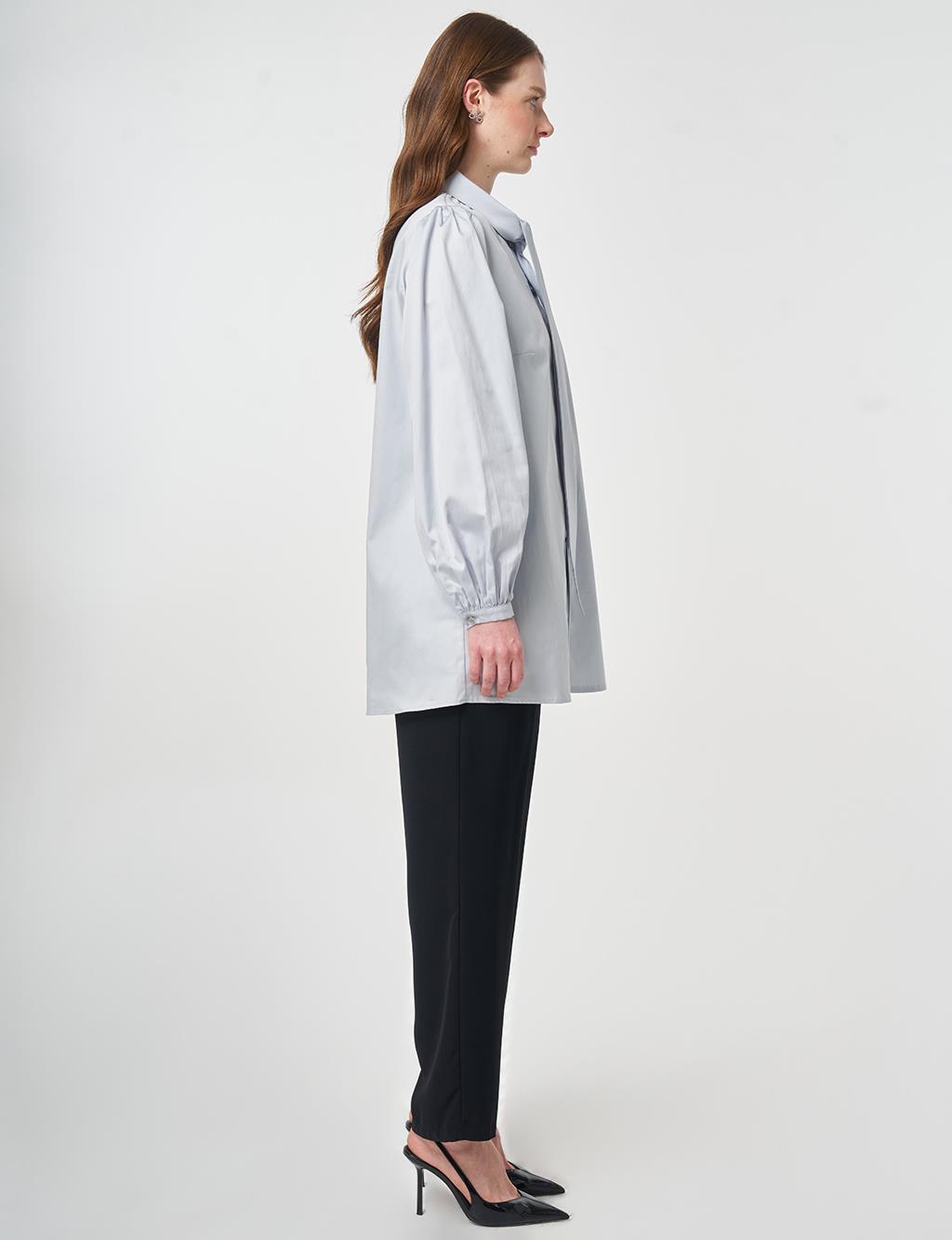 %100 Pamuklu Şal Yaka Tunik Mavi