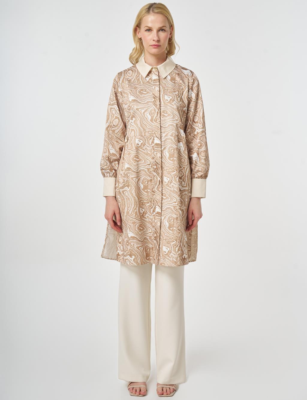Marbled Cotton Long Tunic, Beige