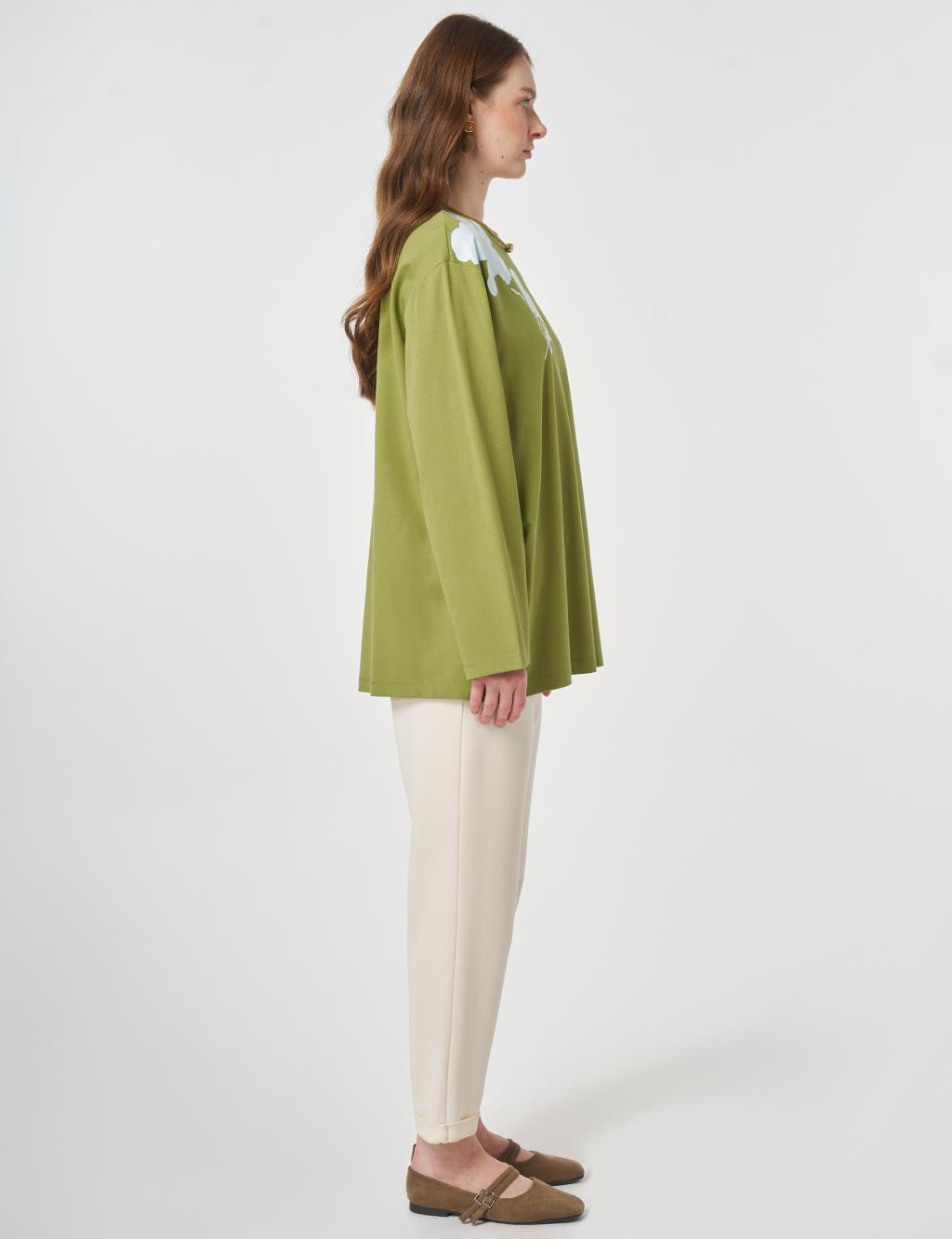 Printed Detail Knit Sweatshirt Matcha Green