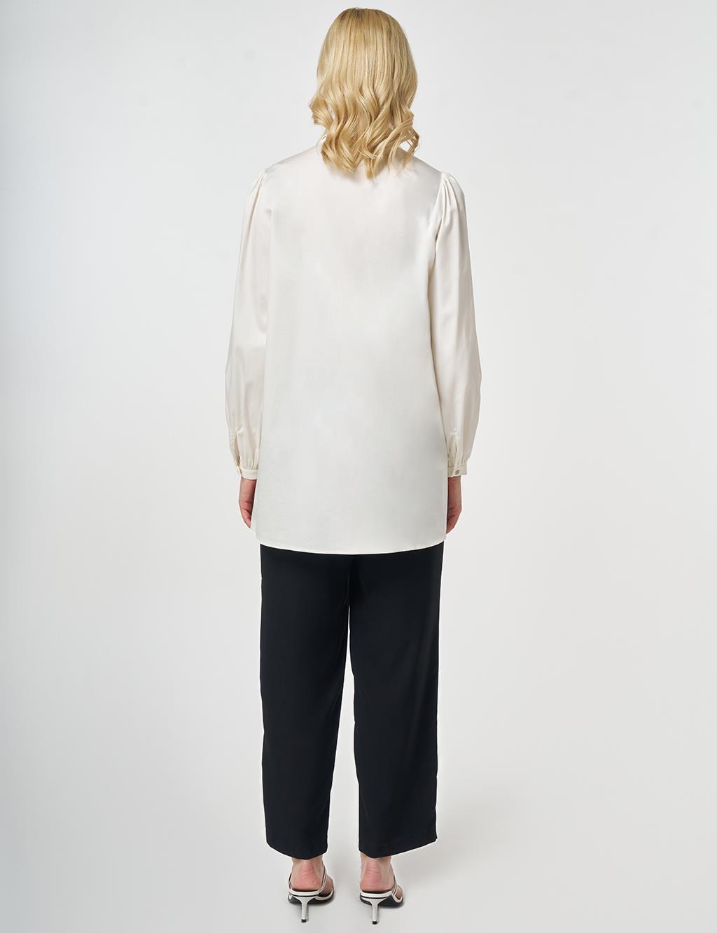 %100 Pamuklu Şal Yaka Tunik Ekru