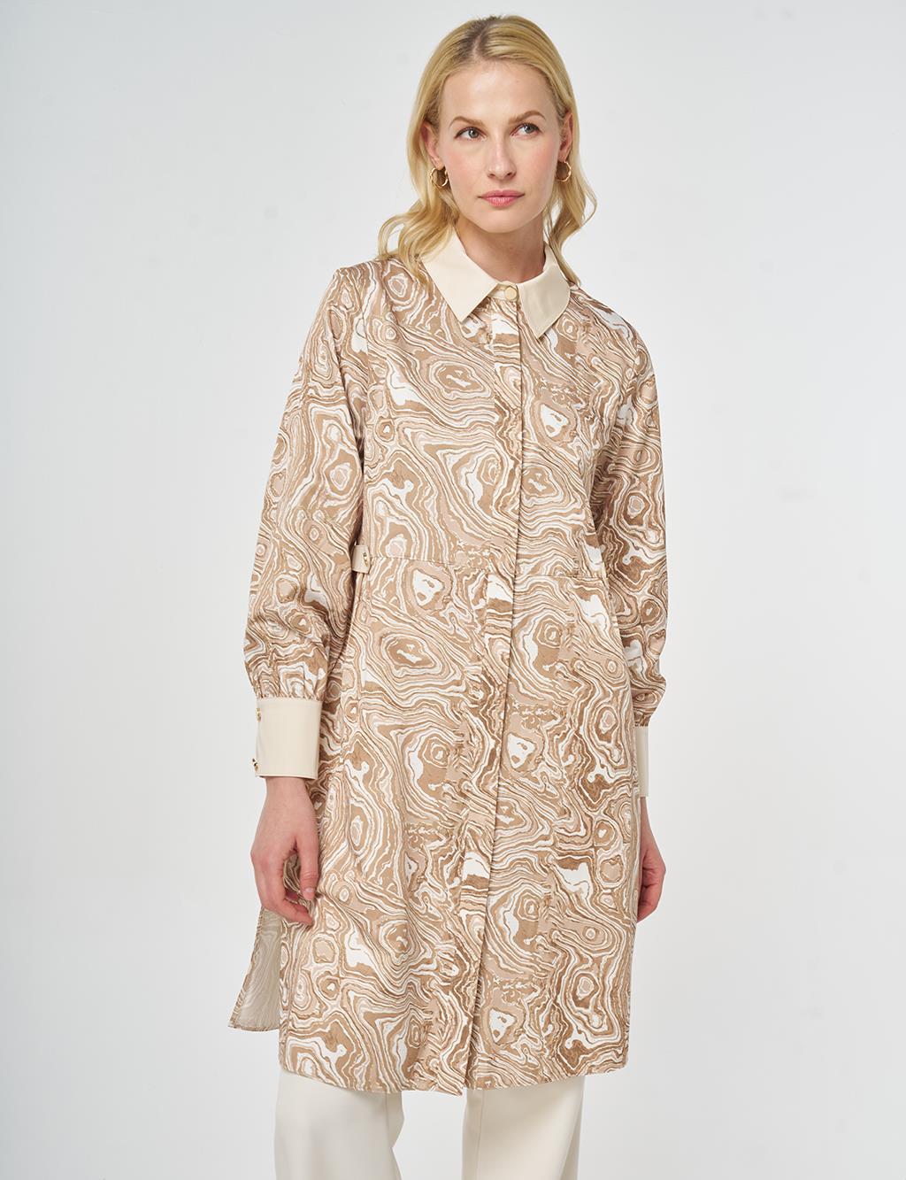 Marbled Cotton Long Tunic, Beige