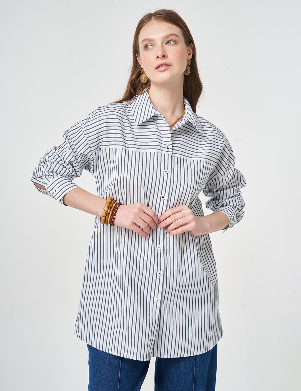 Hotfix Printed Cotton Blouse Blue