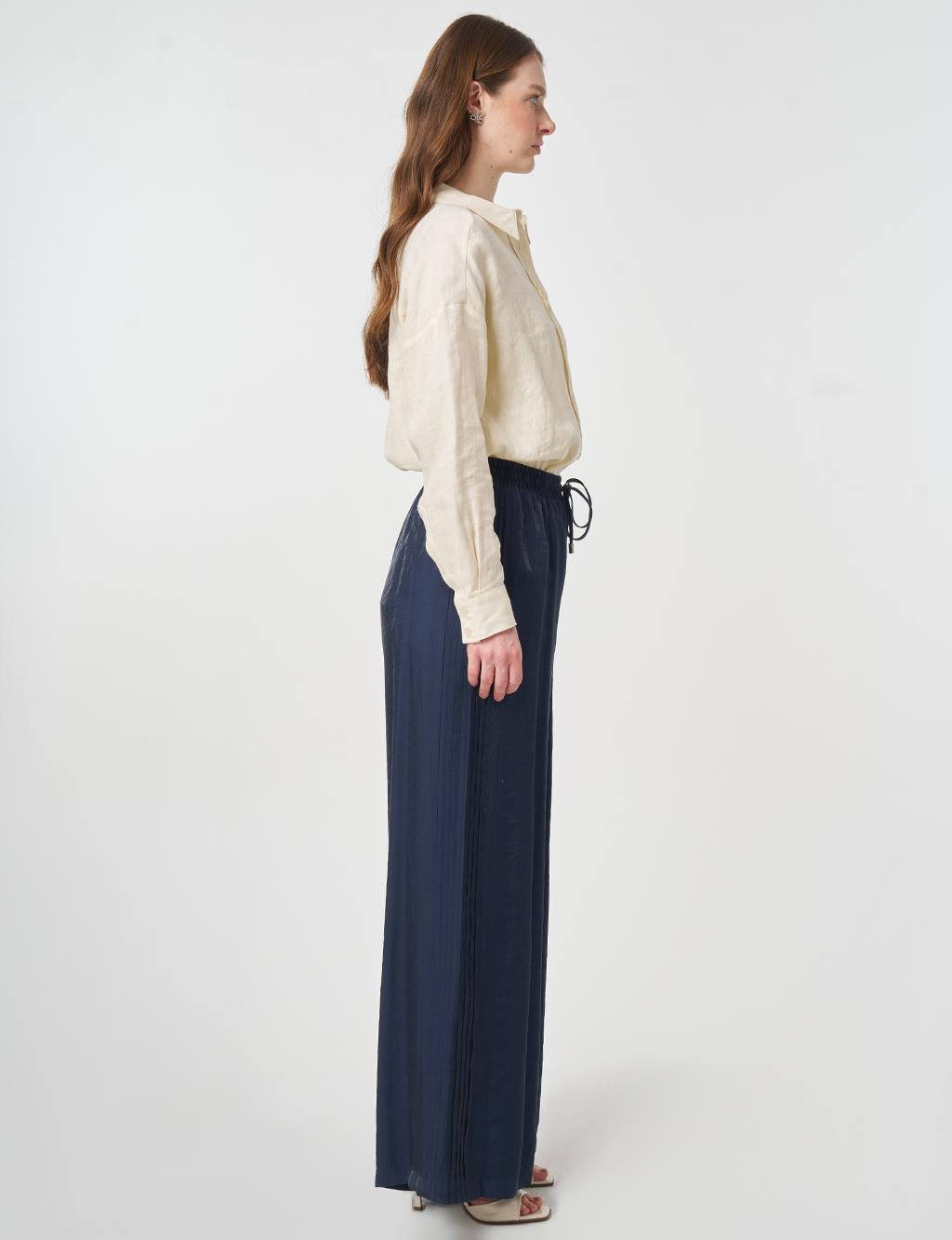Ribbed Relaxed Fit Modal Trousers Dark Navy