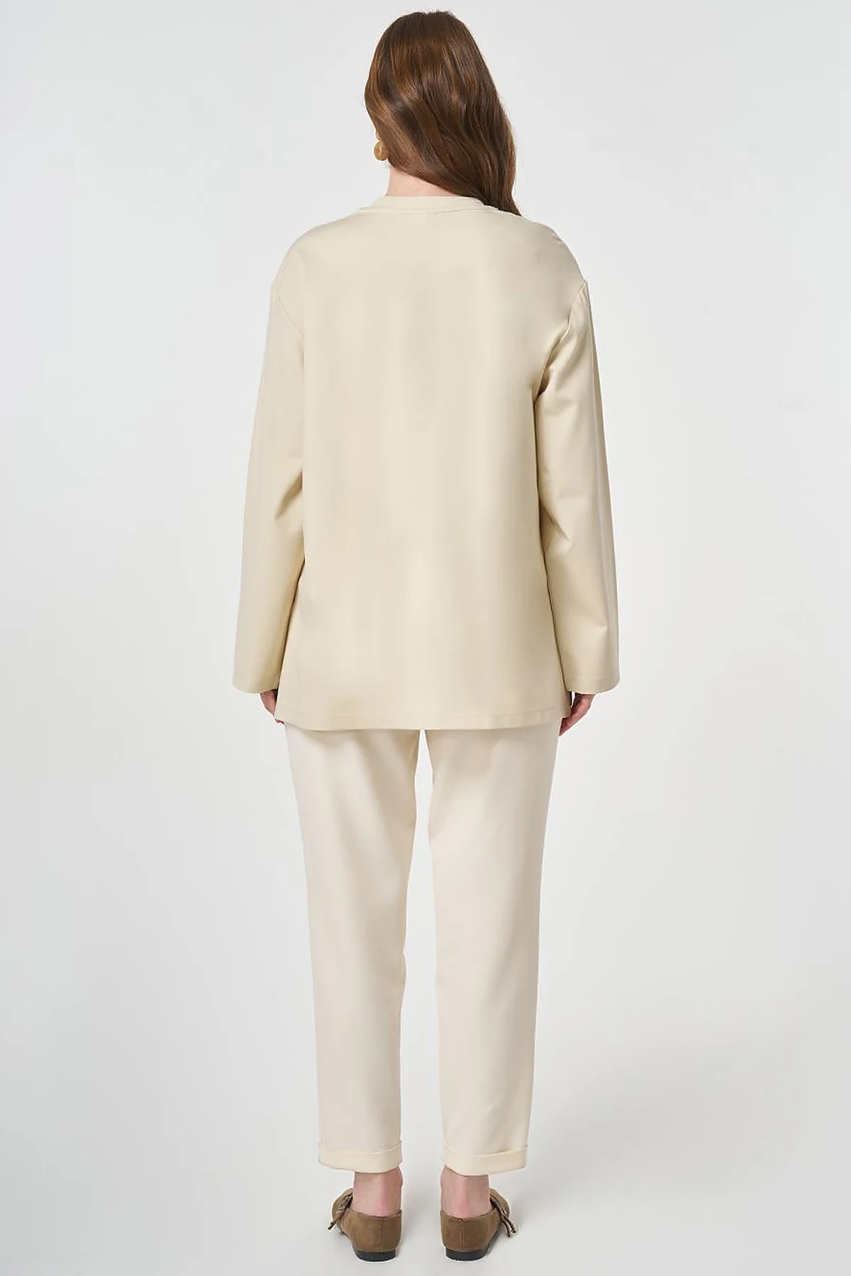Printed Detail Knit Sweatshirt Cream