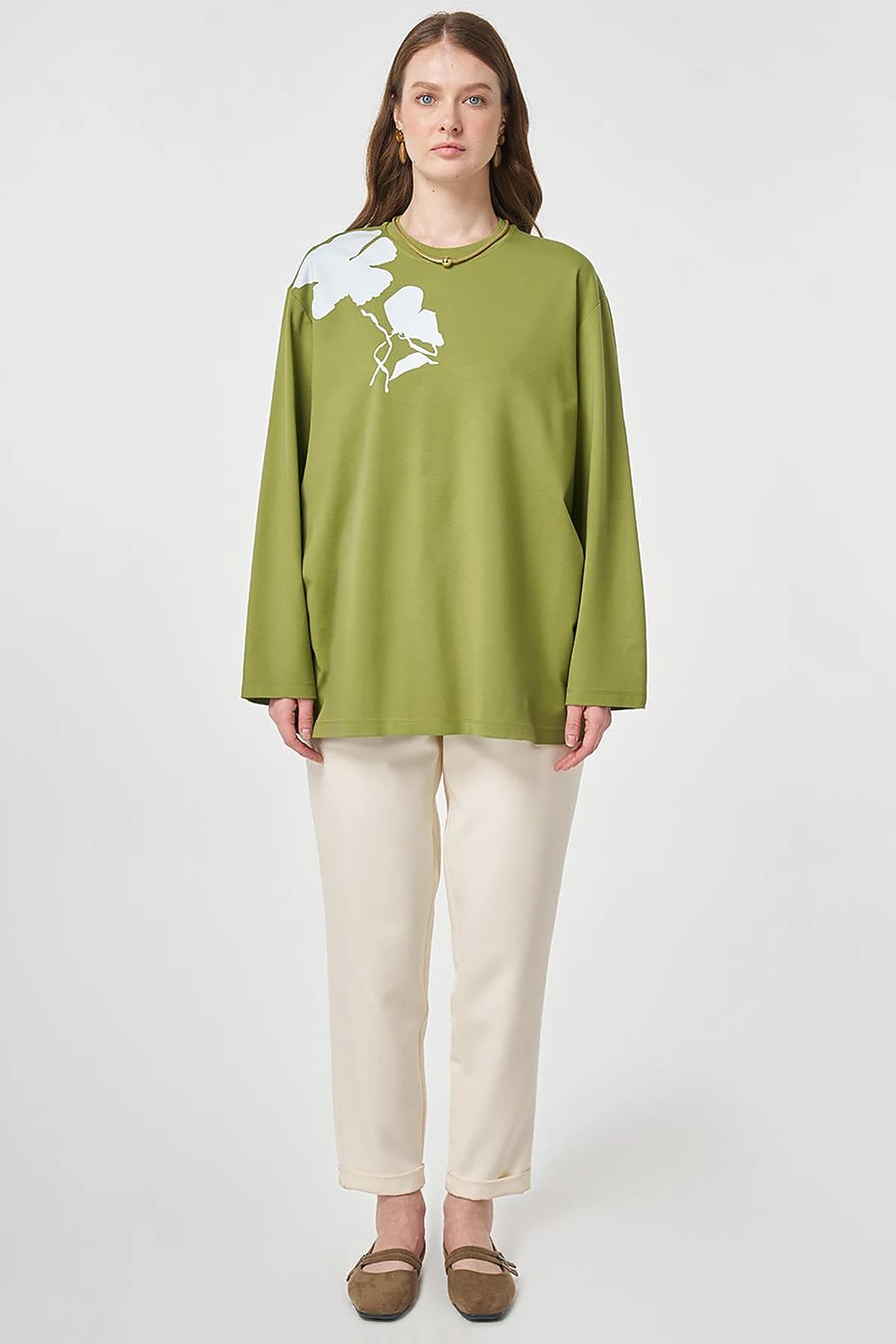 Printed Detail Knit Sweatshirt Matcha Green