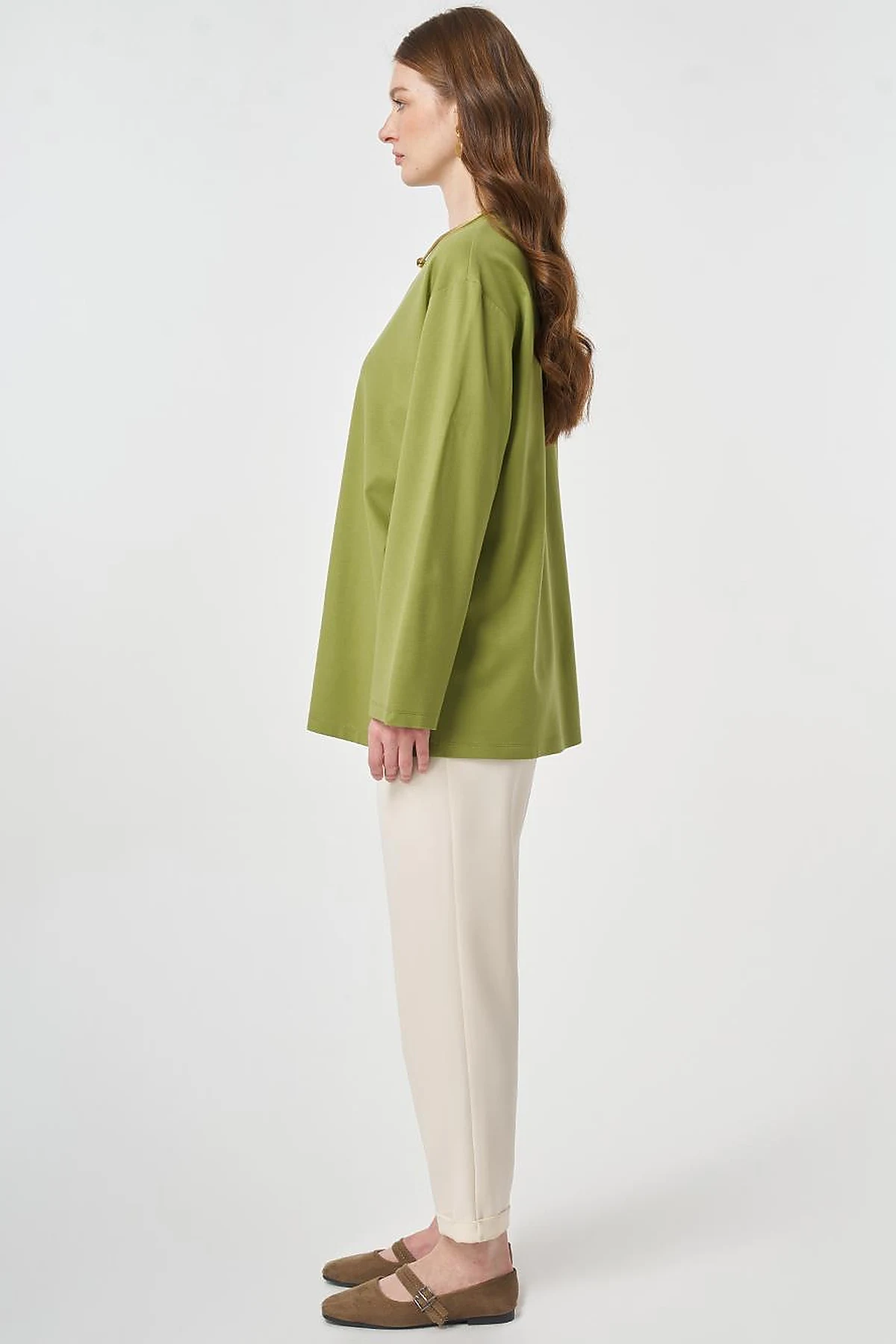 Printed Detail Knit Sweatshirt Matcha Green