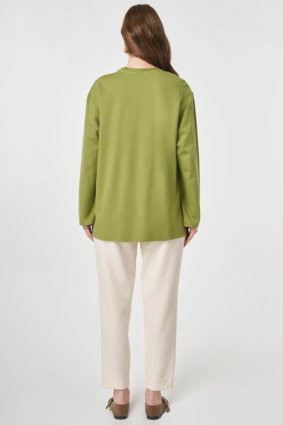 Printed Detail Knit Sweatshirt Matcha Green