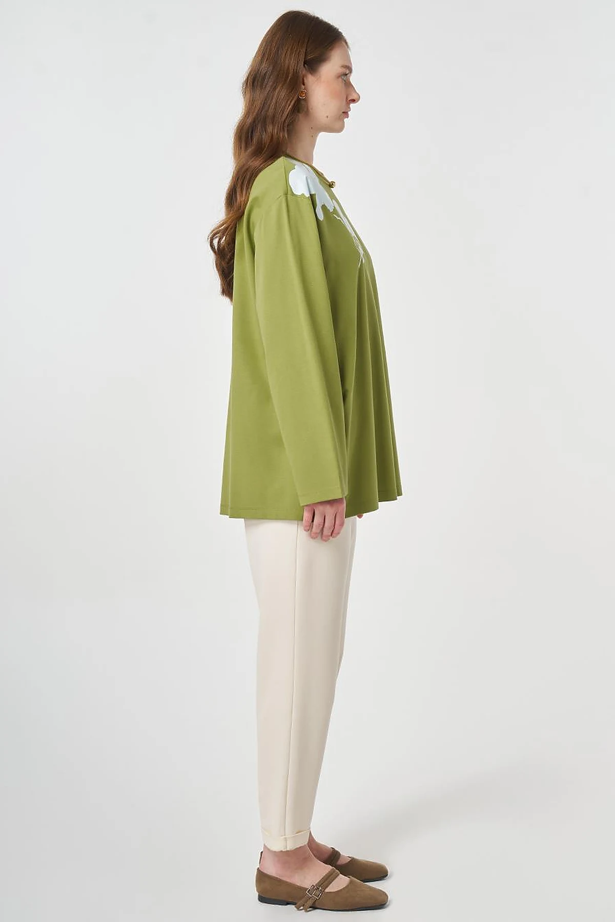 Printed Detail Knit Sweatshirt Matcha Green