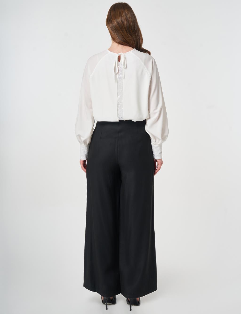 Waist-Detail Modal Trousers, Black