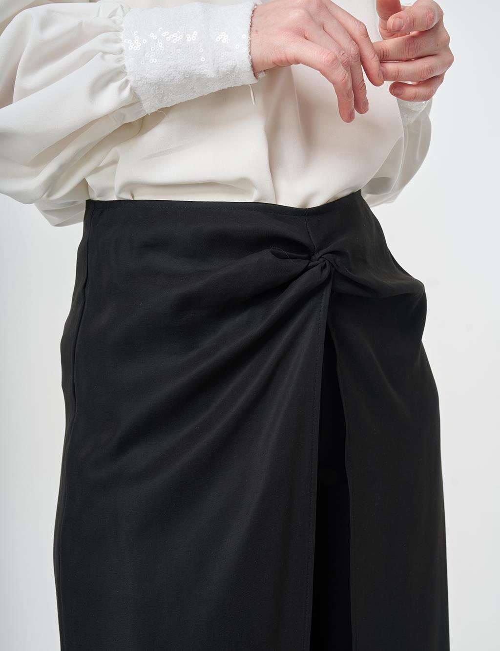 Waist-Detail Modal Trousers, Black