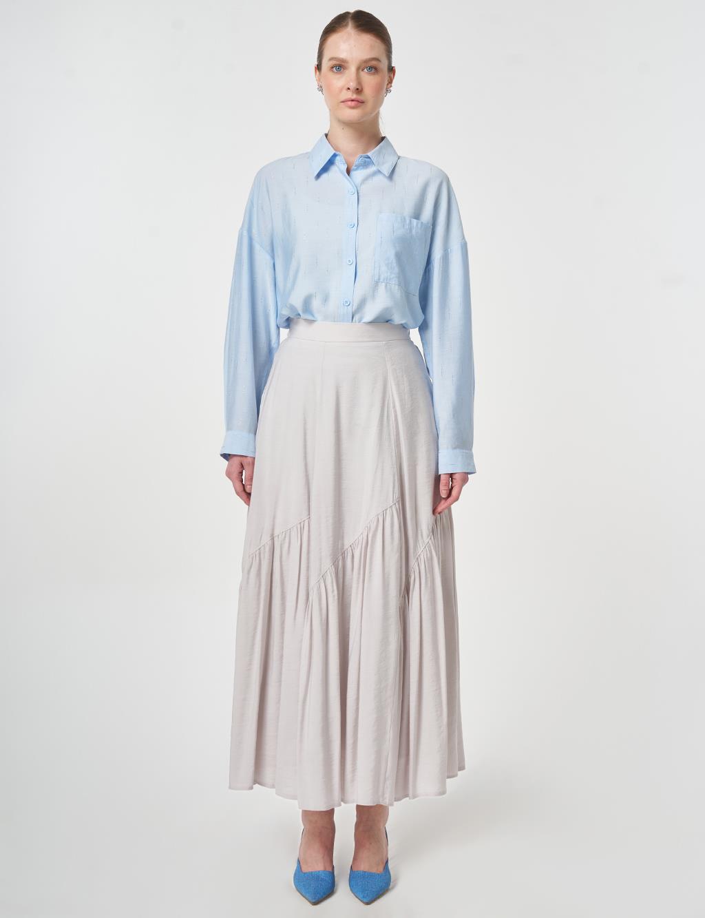 Asimetrik Kesim Modal Etek Açık Gri