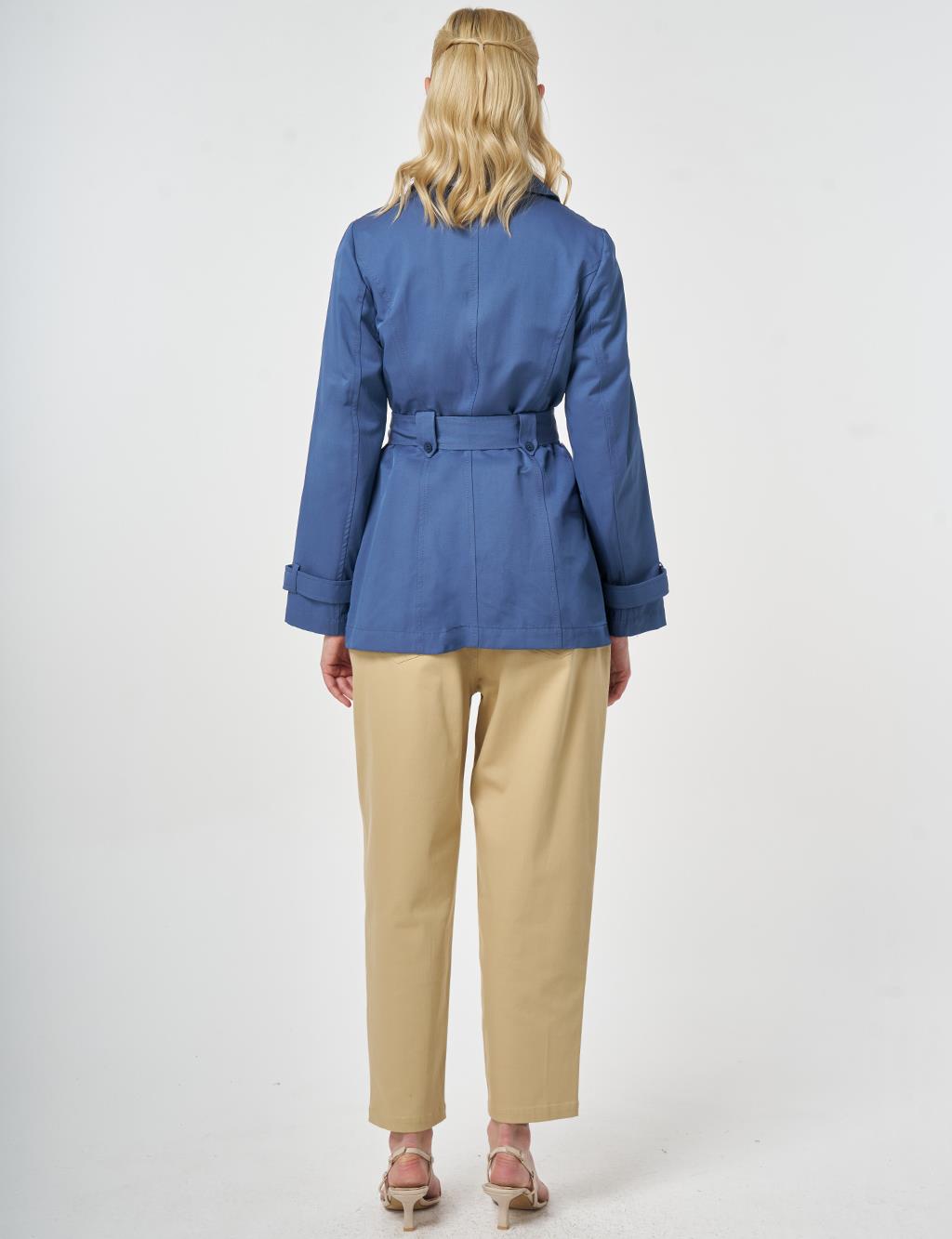 Kuşaklı Kısa Trençkot İndigo