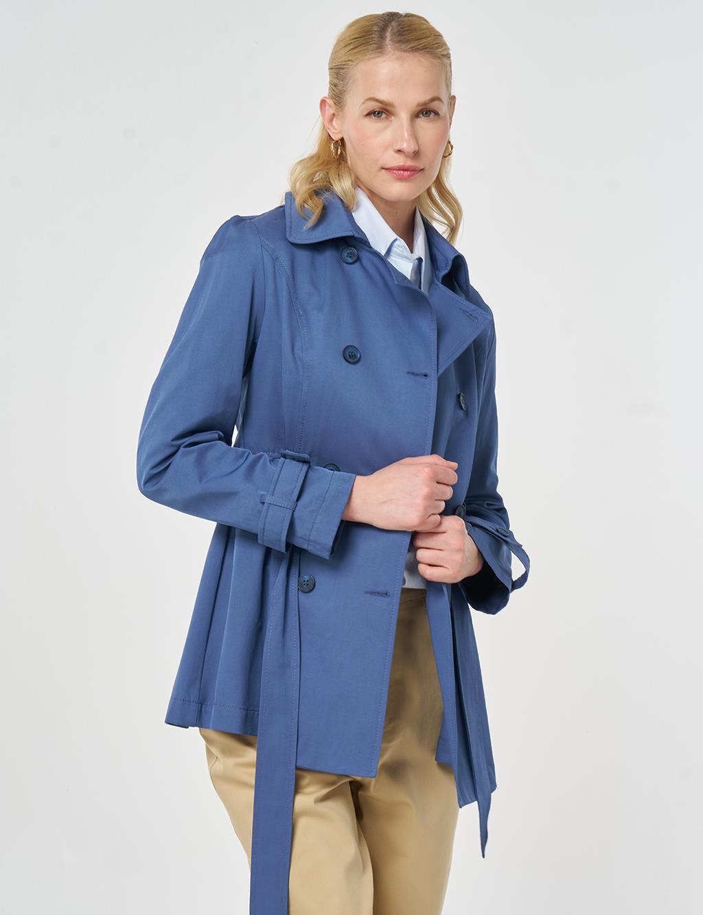 Kuşaklı Kısa Trençkot İndigo