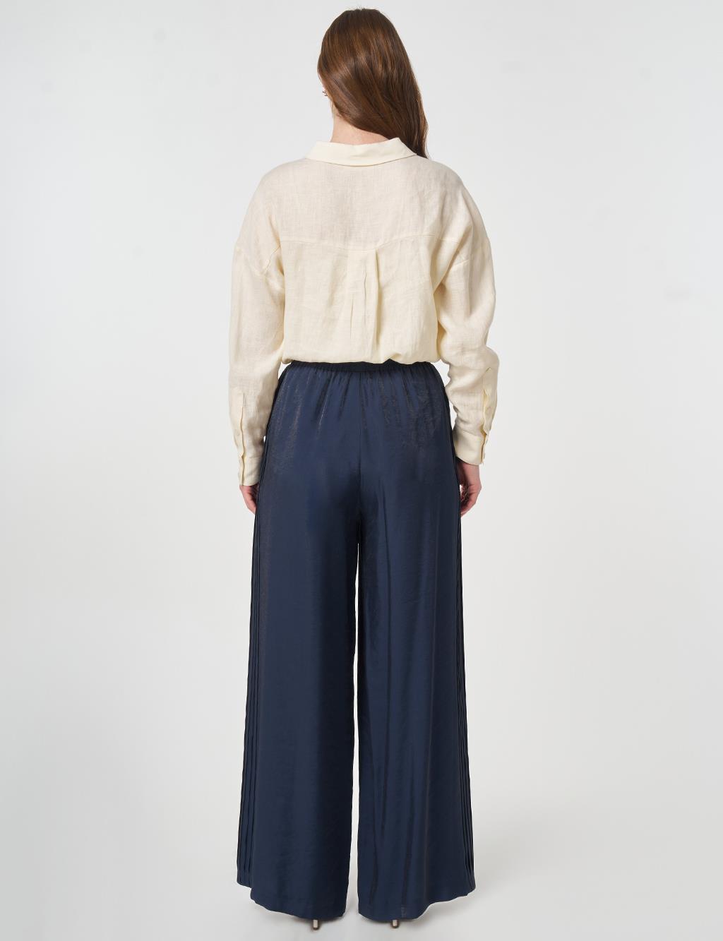 Ribbed Relaxed Fit Modal Trousers Dark Navy