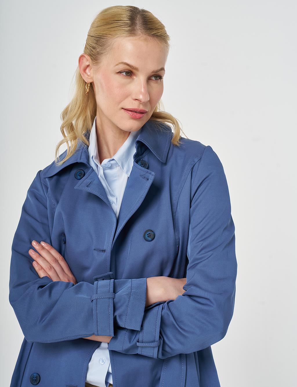 Kuşaklı Kısa Trençkot İndigo