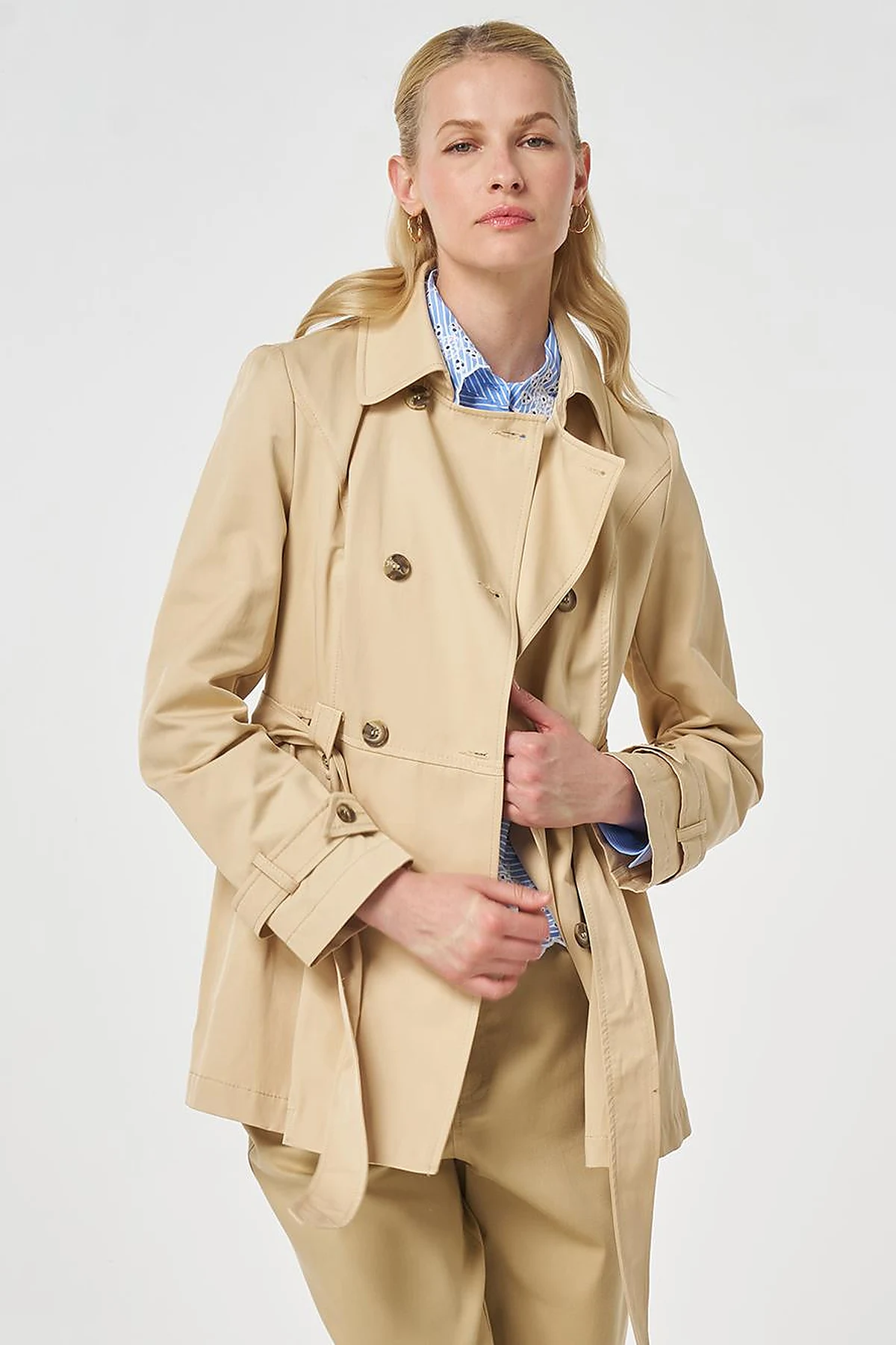 Belted Short Trench Coat, Light Yellow