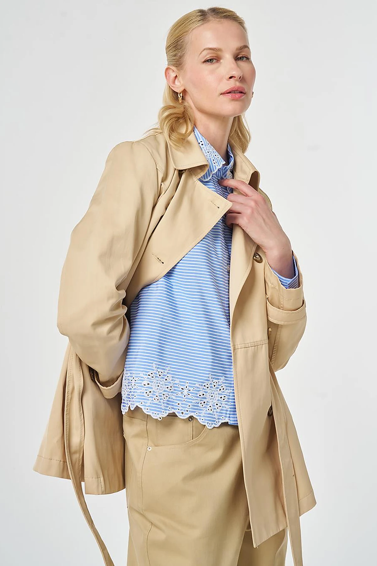 Belted Short Trench Coat, Light Yellow