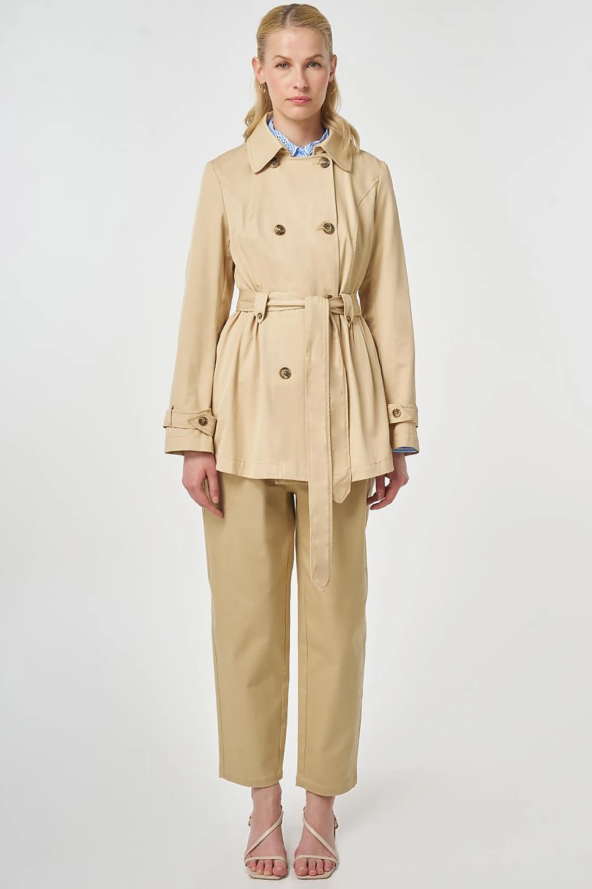 Belted Short Trench Coat, Light Yellow