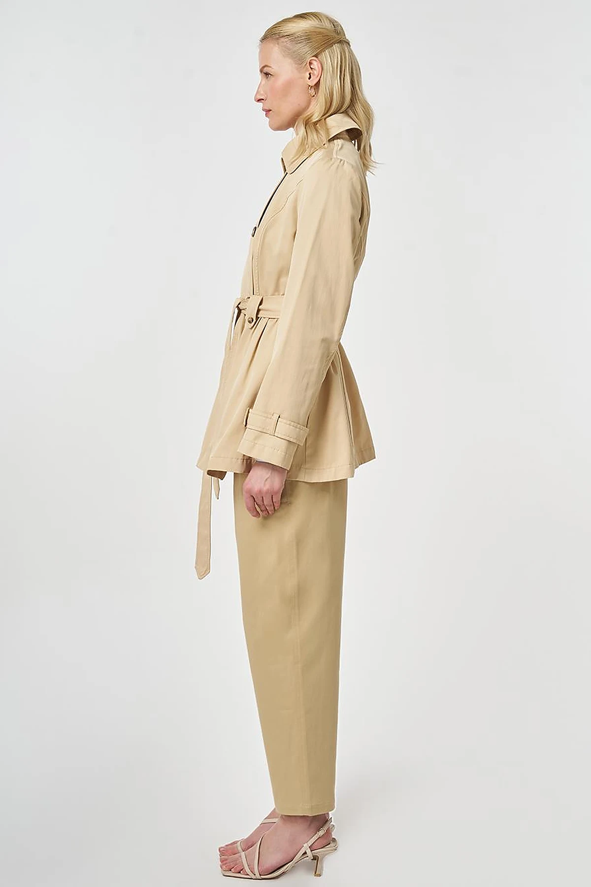 Belted Short Trench Coat, Light Yellow