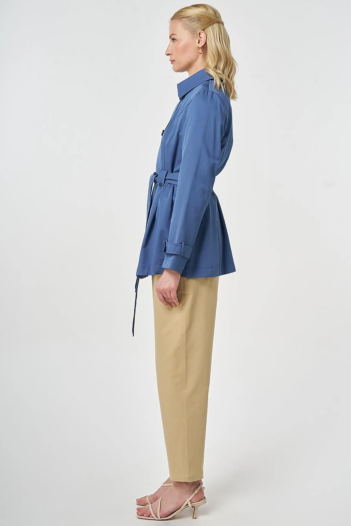 Belted Short Trench Coat, Indigo