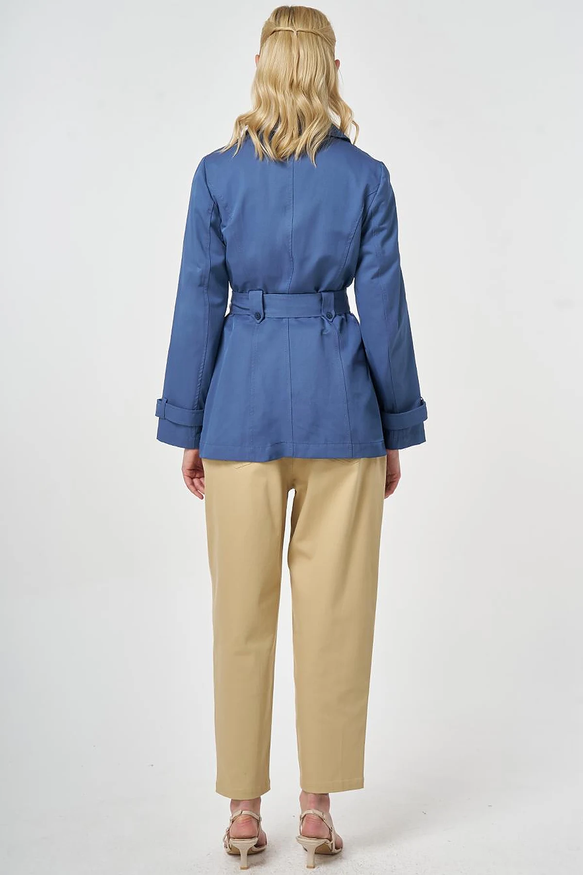 Belted Short Trench Coat, Indigo