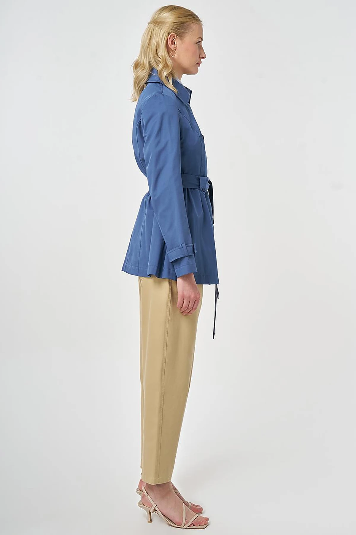 Belted Short Trench Coat, Indigo