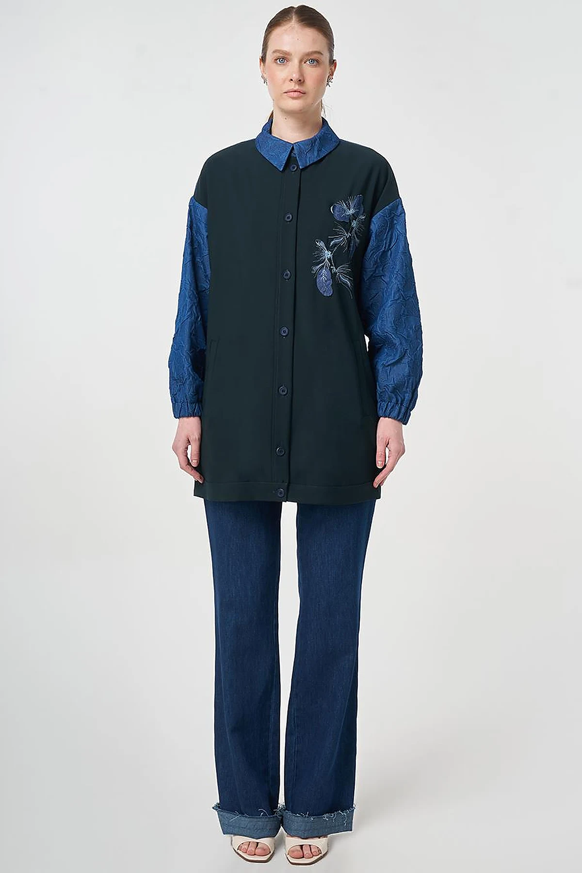 Embroidered Appliqué Jacket Dark Navy