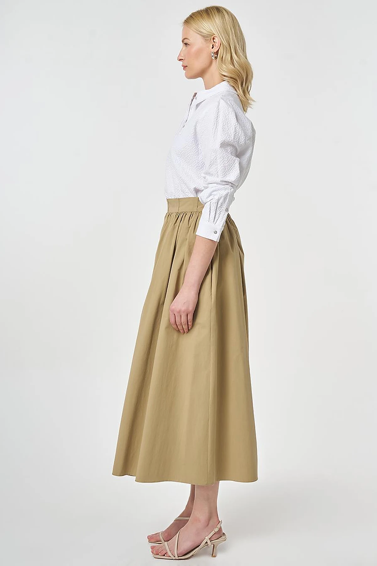 High-Waisted A-Line, Beige