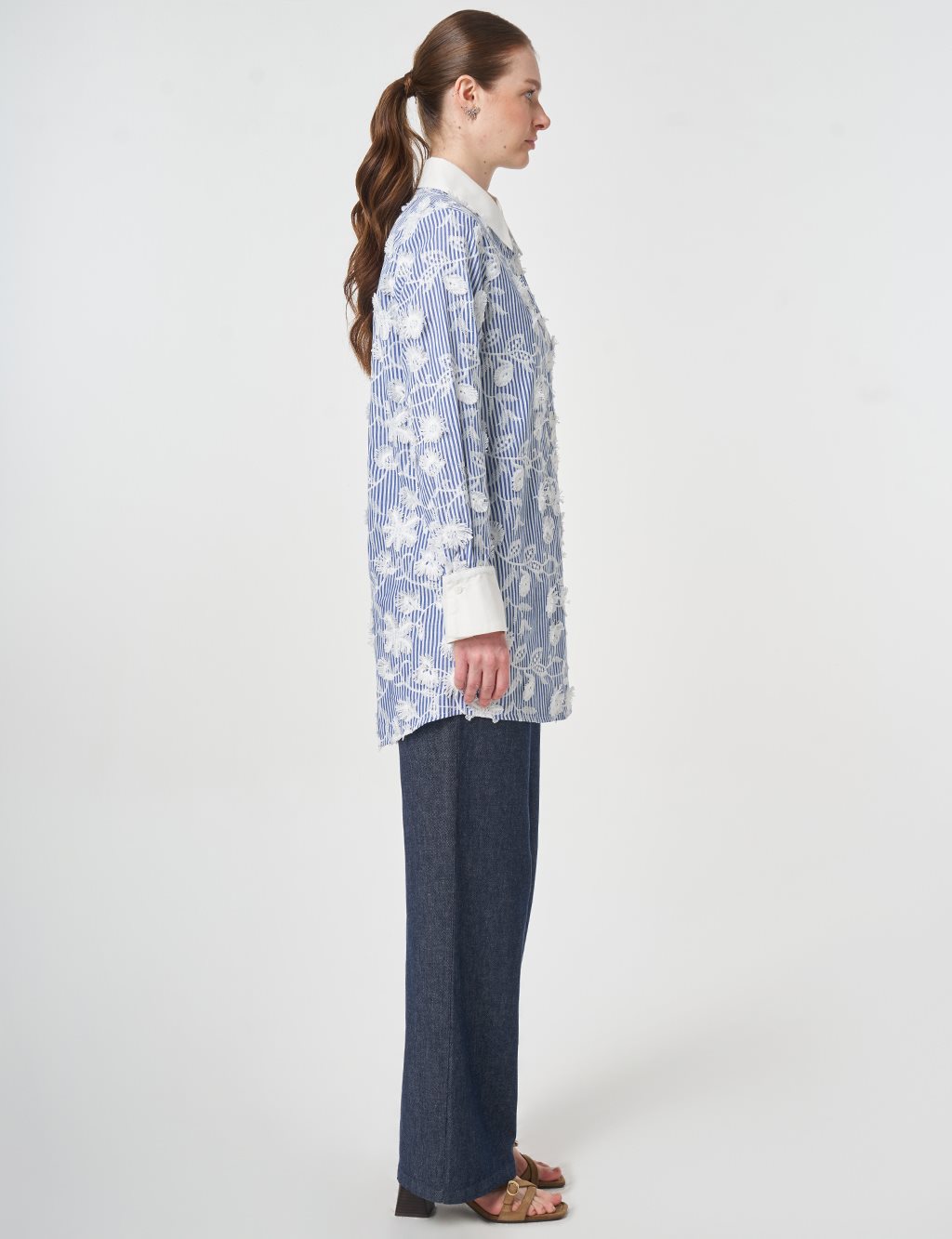 Embroidered Cotton Tunic Navy