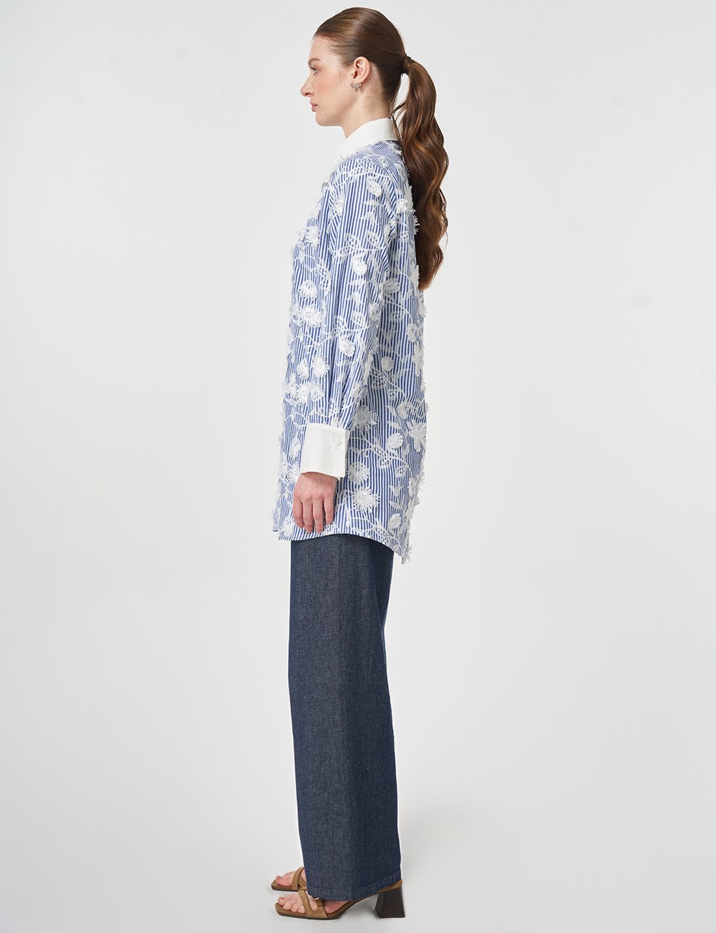 Embroidered Cotton Tunic Navy