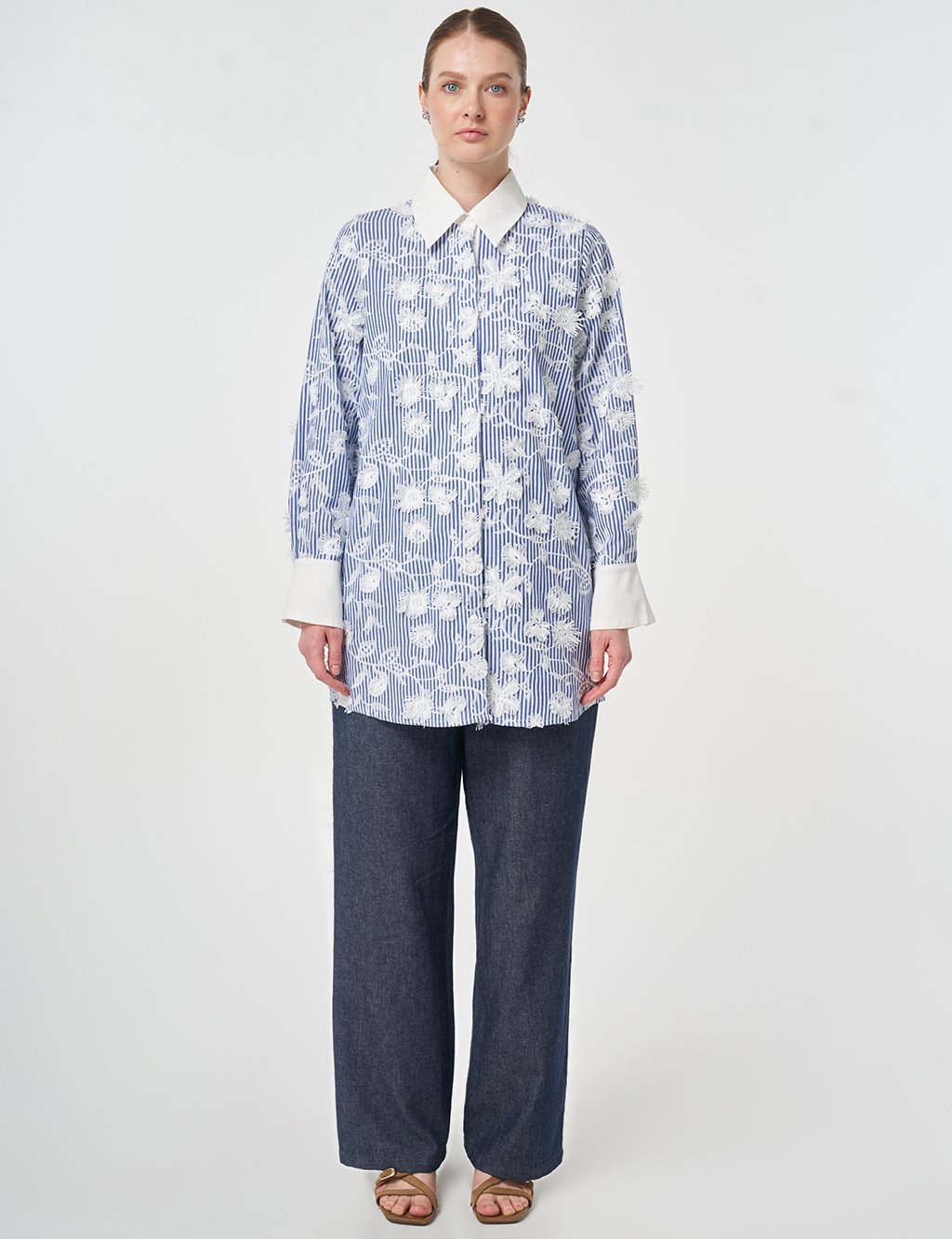 Embroidered Cotton Tunic Navy