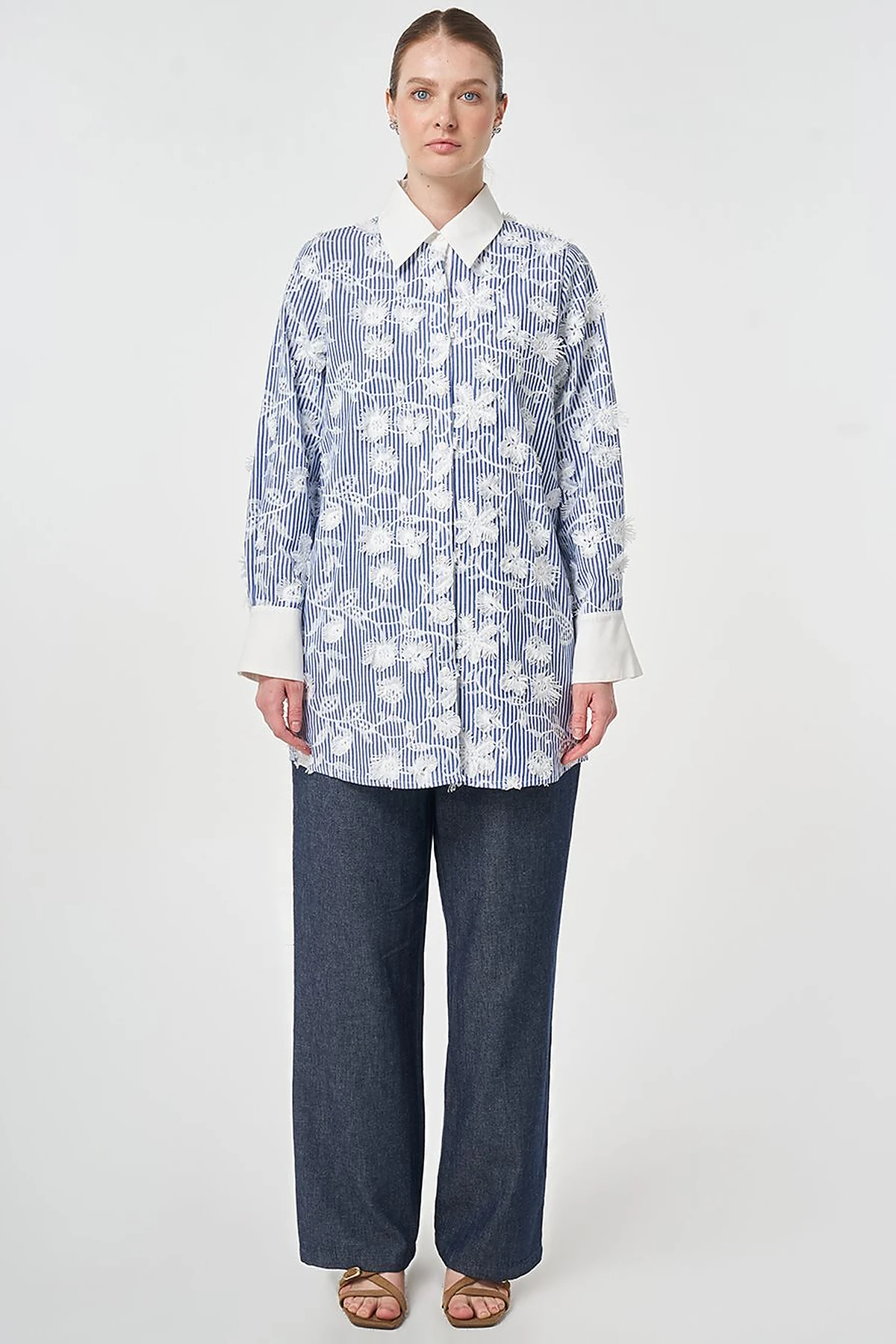Embroidered Cotton Tunic Navy