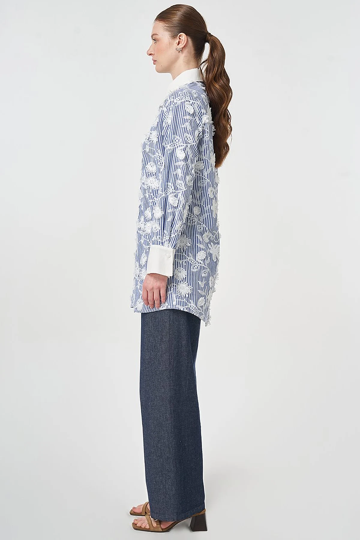 Embroidered Cotton Tunic Navy