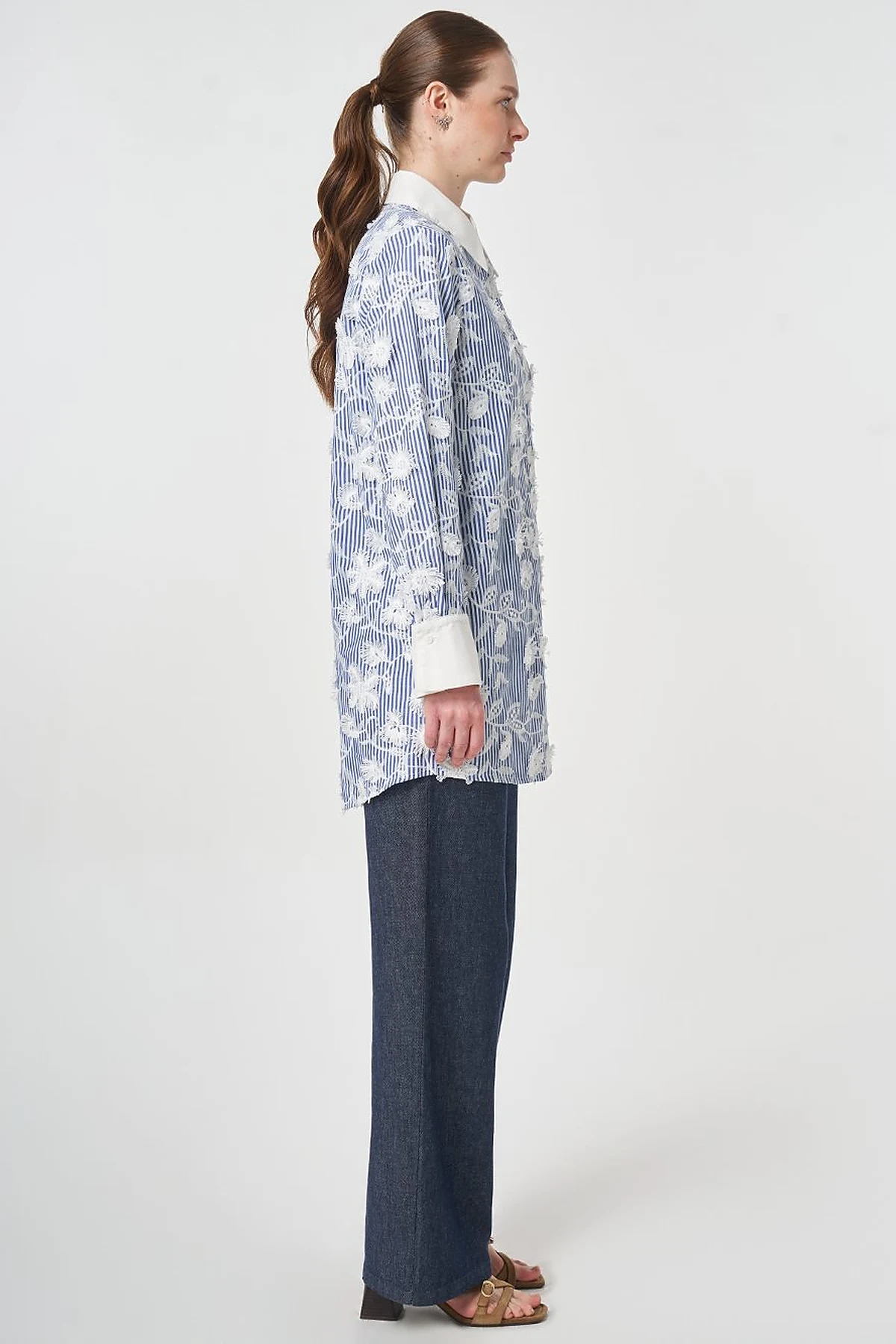 Embroidered Cotton Tunic Navy