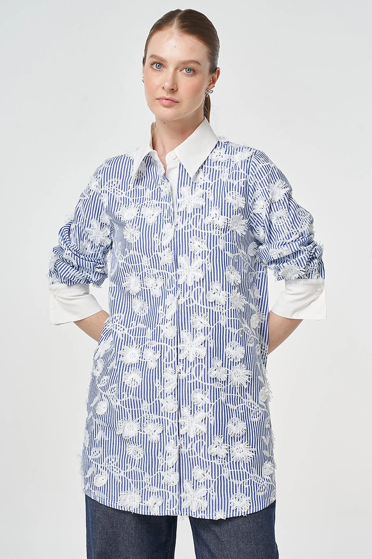 Embroidered Cotton Tunic Navy