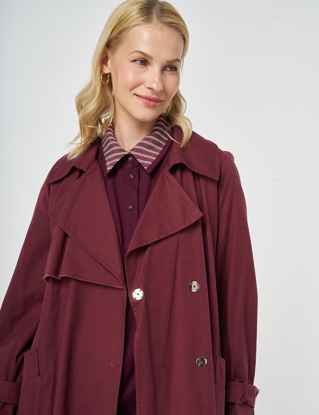 Epaulette-Detail Trench Coat Burgundy