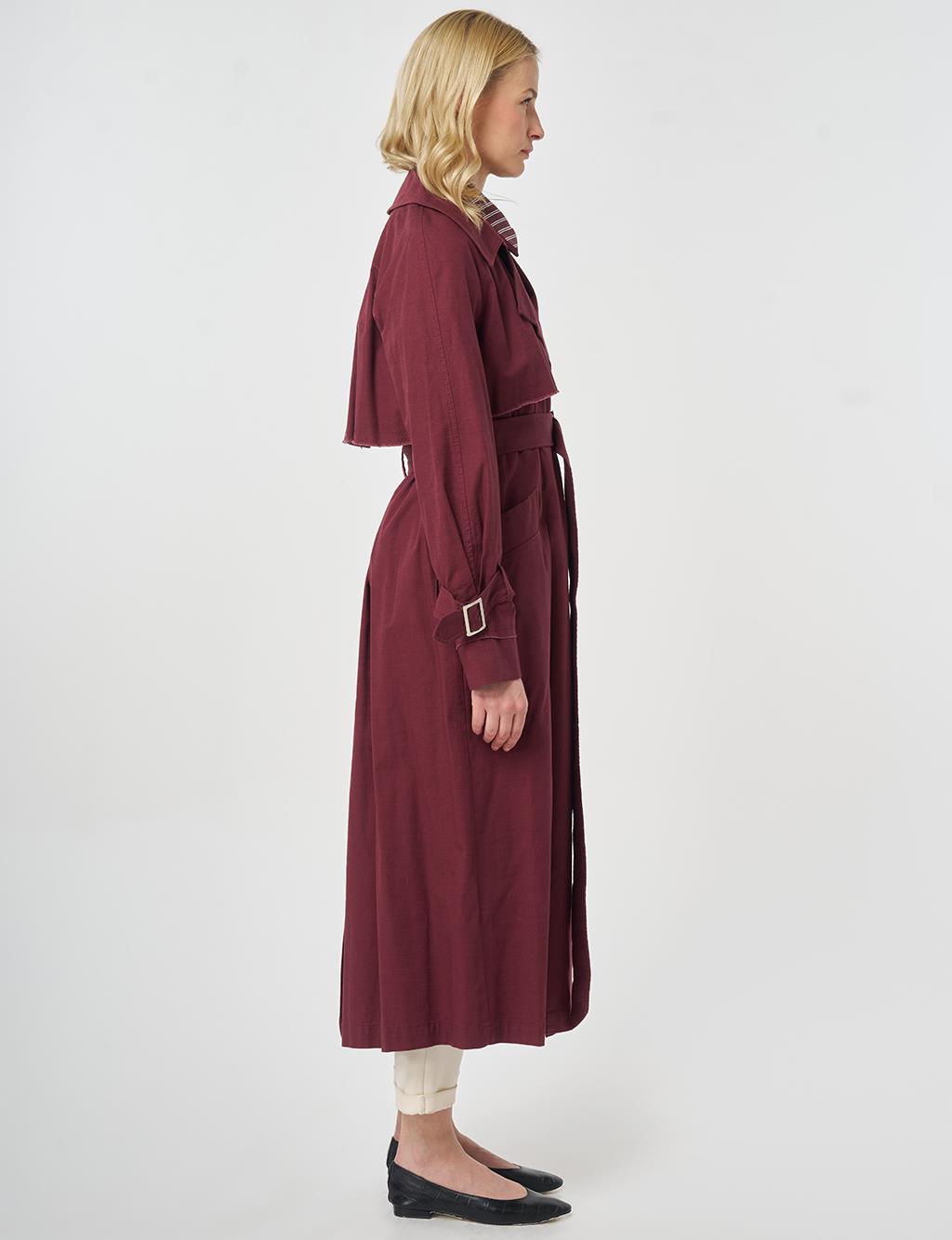 Epaulette-Detail Trench Coat Burgundy