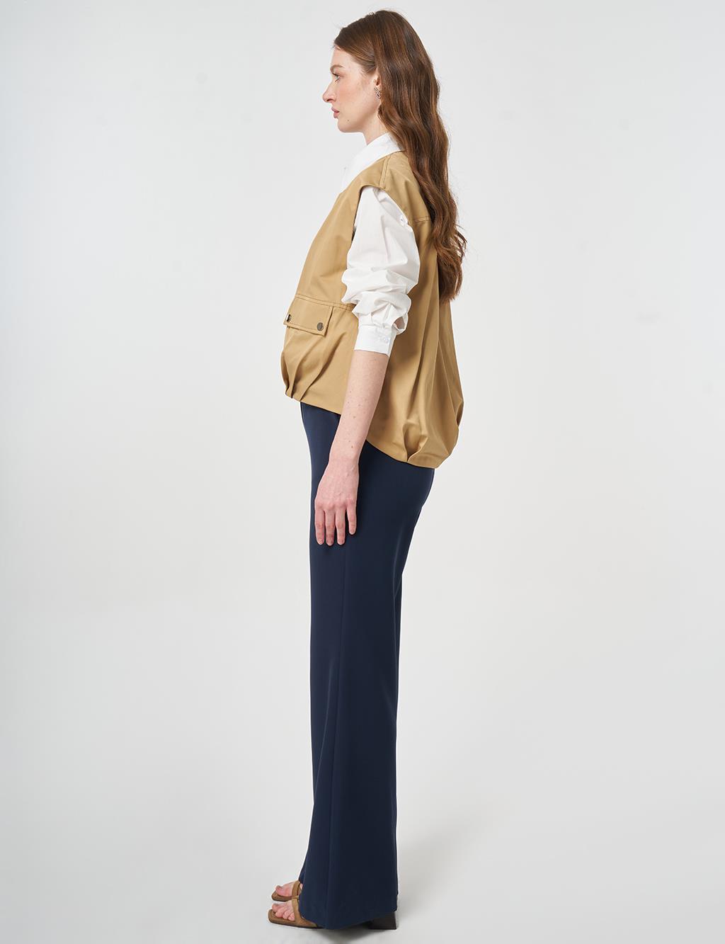 Zipper Closure Short Vest, Beige