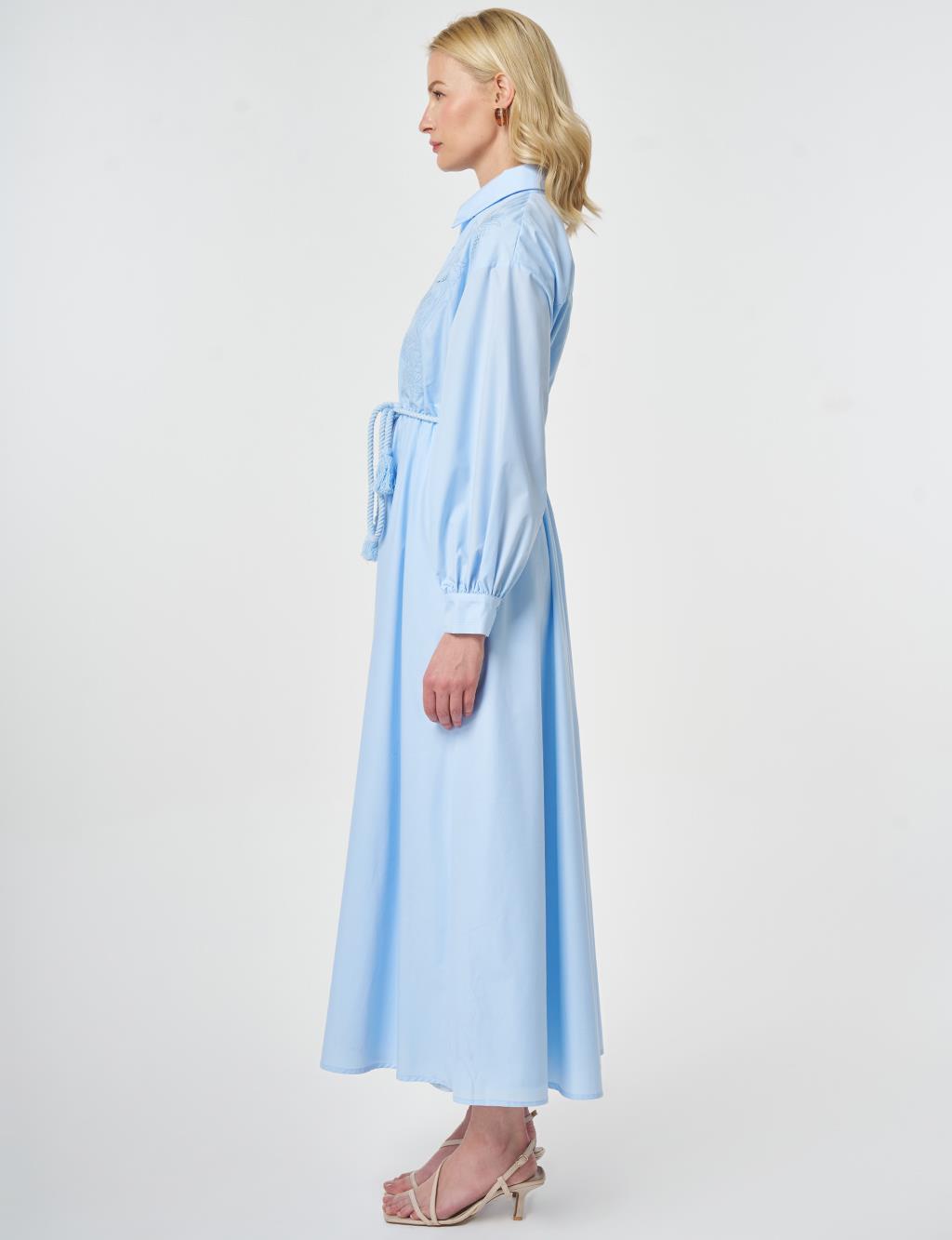 Embroidered Cotton Dress Ice Blue