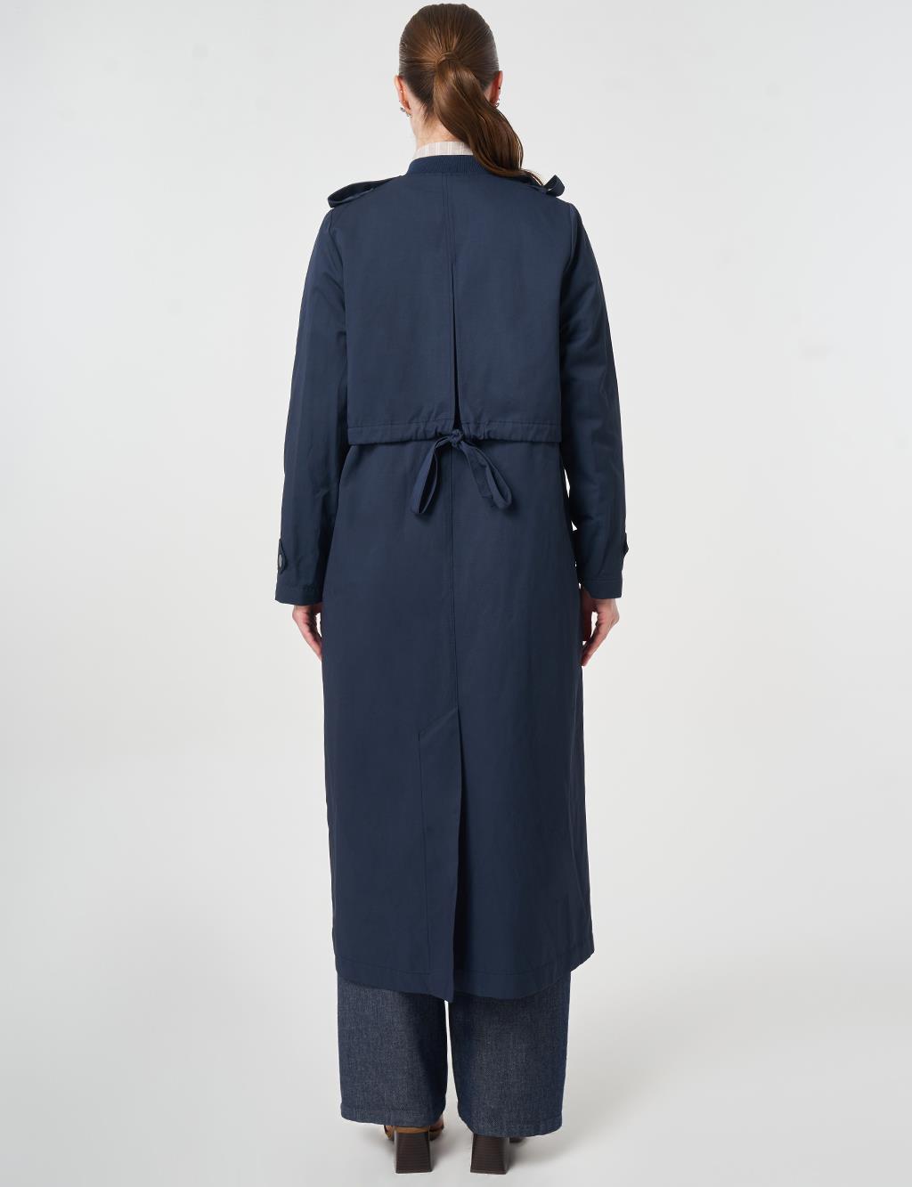 Epaulette-Detail Varsity Collar Throw-On Coat Dark Navy