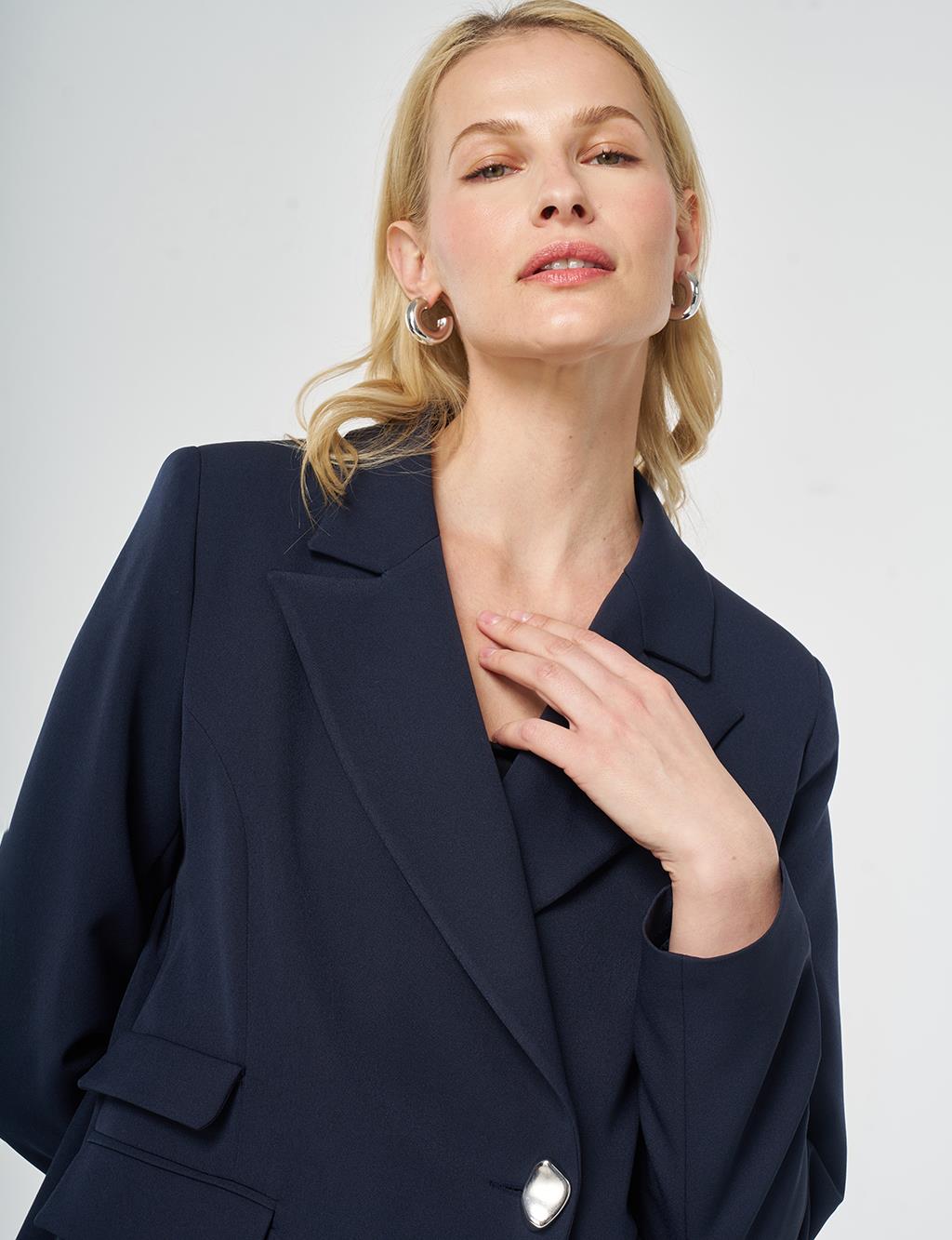 Tek Düğmeli Blazer Ceket Koyu Lacivert