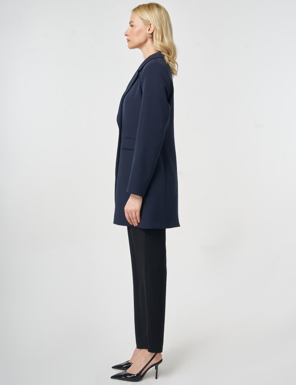 Tek Düğmeli Blazer Ceket Koyu Lacivert